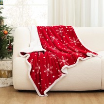 Hblife Sherpa Christmas Snowflakes Dots Throw Blanket For Couch 50X60, Red - £30.36 GBP