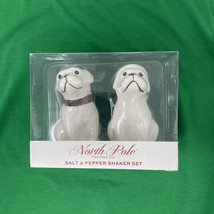 North Pole White Dog Salt and Pepper Shaker Set, Santa Hat &amp; Scarf NEW - £11.09 GBP