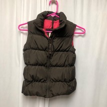 Lands End Kids Puffer Vest Size 6X Brown Pink Down Feather Fill Coat - £13.12 GBP