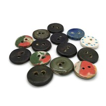 14Pc 25mm/1in Artisan Ceramic Sewing Buttons, Assorted Handmade Coat But... - $65.39