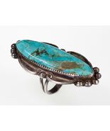 Sterling Silver Navajo Turquoise Long Ring with Bead Accents Size 8.75 - €259,68 EUR