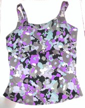 d &amp; co BEACH Purple &amp; Gray Floral Print Tank Tankini Swimsuit Top Size 1... - £36.05 GBP