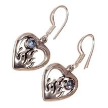 Stunning Iolite Gemstone 925 Silver Overlay Handmade Drop Dangle Heart Earrings - £7.95 GBP