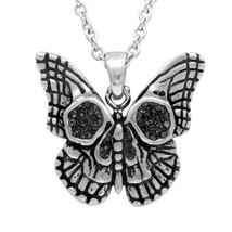 Controse Punk Butterfly Skull Black CZ Stainless Steel Pendant Necklace CN165 - £23.98 GBP