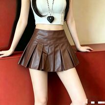 Sexy Women Mini Skirts PU Club Flared Skirts Low Waist Faux Leather Brow... - $29.99