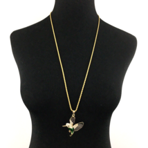 ESTATE enamel &amp; rhinestone hummingbird pendant on 30&quot; Trifari gold rope ... - $25.00