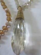 Natasha Pink beaded statement necklace with large crystal pendant gold tone - $65.00