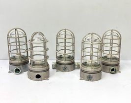 Set of 5 Old Aluminum Marine Ceiling Mount Nautical Ship Bulkhead Light Fixture - $398.97