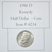 1986 D, Kennedy Half Dollar, # 4234, half dollar coin, vintage coins, ra... - $15.55