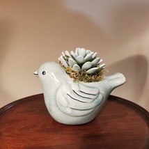 Bird Planter with Faux Succulent, Seafoam Green Pot with Artificial Fake Plant image 3
