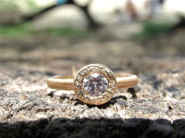 Engagement ring. 14K yellow gold ring with 0.40ct diamond. UNIQUE &amp; beautiful ha - £1,406.60 GBP