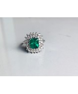 AAA quality natural emerald ring with diamonds in 14k white gold - £3,796.48 GBP