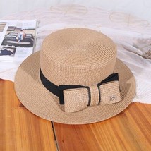 2022 New Flat Top Big Bow Summer   Hats For Women  Fashion M letter Straw Hat El - £151.87 GBP