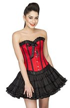 Red Satin Gothic Black Frill Overbust Corset Costume Waist Training Dress Top - £23.97 GBP