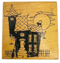 Stampabilities Haunted Spooky House Black Cat Full Moon Halloween Stamp L1098 - £12.01 GBP