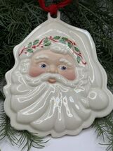 Lenox Santa Cookie Mold Ornament #840117 Holly Trim Porcelain 6.5” Vinta... - $24.24