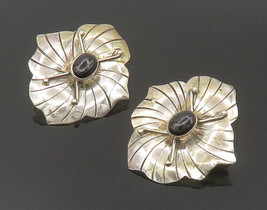 CAROL FELLEY 925 Silver - Vintage Black Onyx Flower Drop Earrings - EG11564 - £109.13 GBP