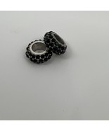 Lot Of 2 Brighton Black Glitter Crystal Spacer Bead Slide Charm Silver F... - $459.38 MXN