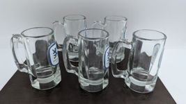 Set of 5 VINTAGE LOWENBRAU  Heavy Glass Beer Steins 10 OZ.  5.5" Tall image 4