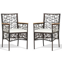 2 Pieces PE Wicker Patio Bistro Dining Chairs with Acacia Wood Armrests and C... - $237.21