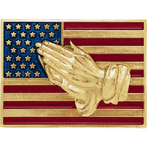14K Gold or Sterling Silver American Flag with Praying Hands Enamel Lape... - £123.24 GBP+