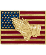 14K Gold or Sterling Silver American Flag with Praying Hands Enamel Lape... - £124.53 GBP+