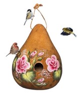 LARGE ROSES BIRDHOUSE - Hand Painted Flowers Gourd Bird House USA - $1,012.15 MXN