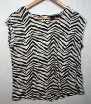 Tahari Animal Print Linen Top Black White Zebra Stripe Sleeveless Women&#39;... - $12.73