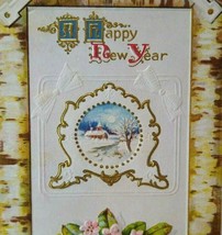 Vintage New Year Postcard Nash Church Brown Border Gold Trimmed Series 29 1910 - $11.64