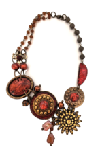 Women&#39;s  Boho Statement Necklace Red Gold Colors Medallions= 1.5&quot;-2&quot;  Retro - £11.24 GBP