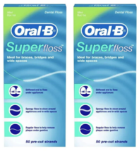 Lot of 2 Oral-B Super Floss Pre-Cut Strands Dental Floss Mint 50 Count Each - $12.99