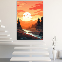 Forest sunset Canvas Painting Wall Art Posters Landscape Canvas Print Picture - £11.00 GBP+