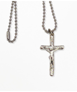 Contemporary 2&quot; Silver Tone Crucifix Cross Necklace with 18&quot; Ball Bead C... - $15.48