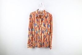 Vintage 60s 70s Womens Size Large Rainbow Pineapple Knit Collared Button Shirt - £61.88 GBP