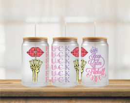 Keep Calm and F Off  | UV DTF 16oz Glass Can - $75.62 MXN