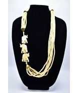 Statement Elephant Necklace Vintage Beaded Cream Costume Carved Shell - £87.83 GBP