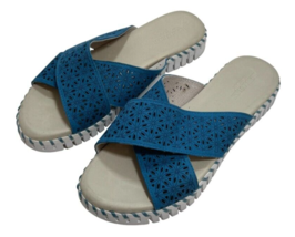Ilse Jacobsen Tulip Slip-On X Sandals Blue &amp; White size 41 fit 10 US Women - $29.65