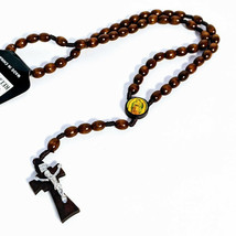 Virgin Mary of Guadalupe Corded Wooden Beads Rosary Brown - £7.66 GBP
