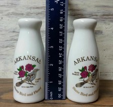 Arkansas State Bird &amp; Flower Souvenir Milk Bottle Shape Salt &amp; Pepper Sh... - £7.46 GBP