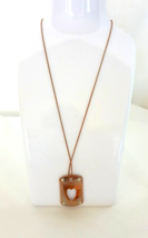 Vintage Guen Charm Necklace Copper Tone Sparkling Crystals Heart in Rectangle - £12.90 GBP