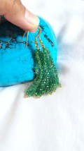 Natural Zambian Emerald Beads Earrings, Precious Green Small Beads Tassels - £119.88 GBP