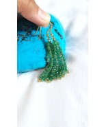 Natural Zambian Emerald Beads Earrings, Precious Green Small Beads Tassels - $205.15 CAD