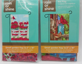 Rain or Shine Art Flags Patriotic Geraniums Cardinals God Bless America Set of 2 - £9.38 GBP