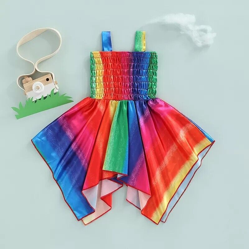 NEW Rainbow Girls Sleeveless Smocked Handkerchief Dress 18M 2T 3T 4T 5T - $5.49