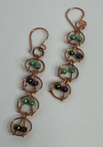 Copper Wire Earrings Green And Purple Seed Beads With French Hook  Hand ... - £11.74 GBP