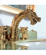 Gold 3 Holes 8&quot; widespread bathroom dragon lavatory basin sink Faucet lu... - $1,236.51
