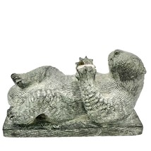 The Wolf Sculptures Soapstone Sea Otter with Shell Gray 4.5 x 2.5 x 2.5 - £14.71 GBP