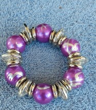 Artist Chunky Bracelet Purple Art Acrylic Beads Spacer Stretch Cord 22mm - £17.80 GBP