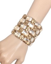 2.5&quot; Wide Champagne Crystal Luxurious Chunky Oversized Bracelet Drag Queen Stage - £26.74 GBP