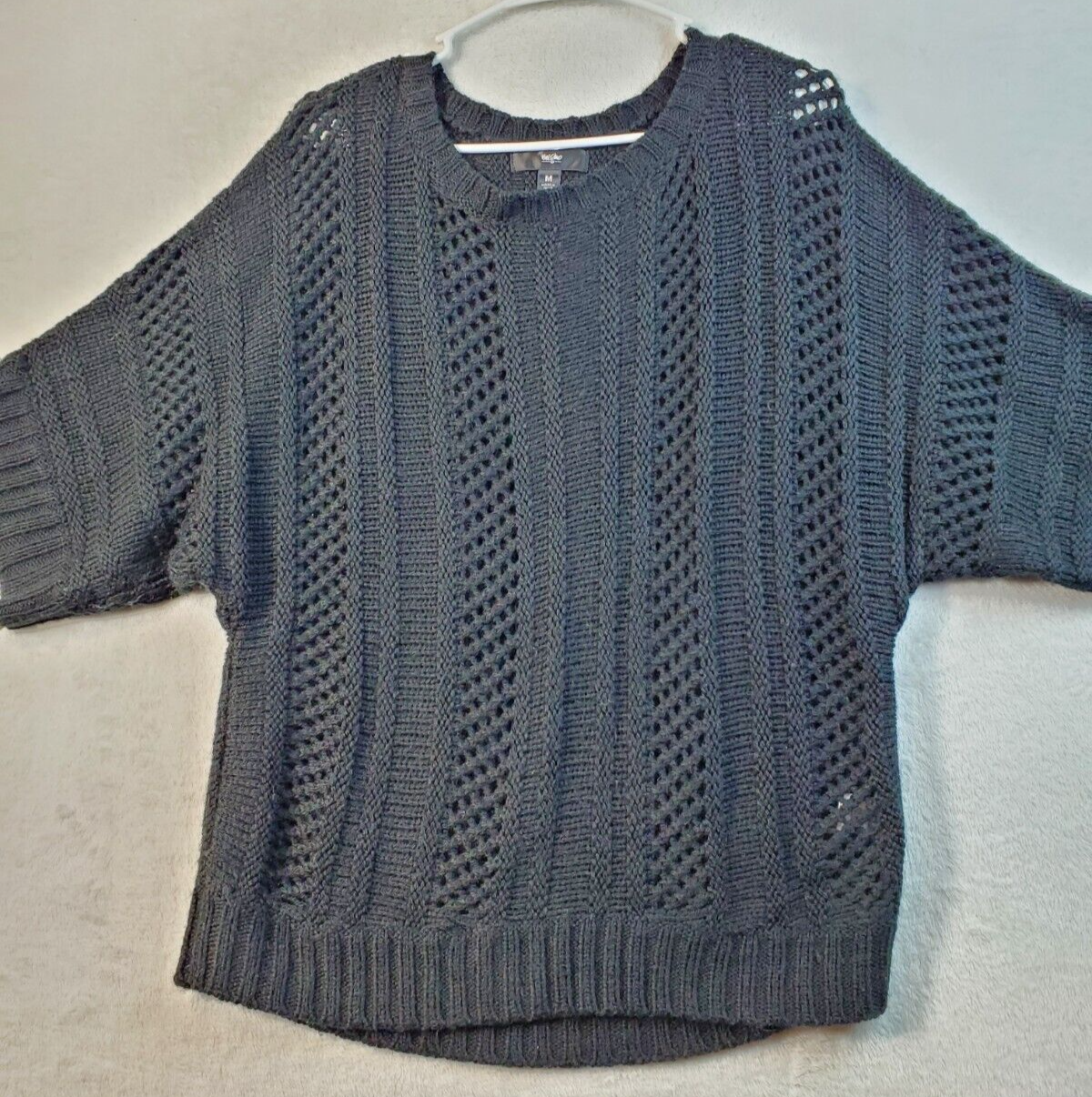 Massimo Sweater Womens Size Medium Black Knit Acrylic Short Sleeve Round... - $13.82
